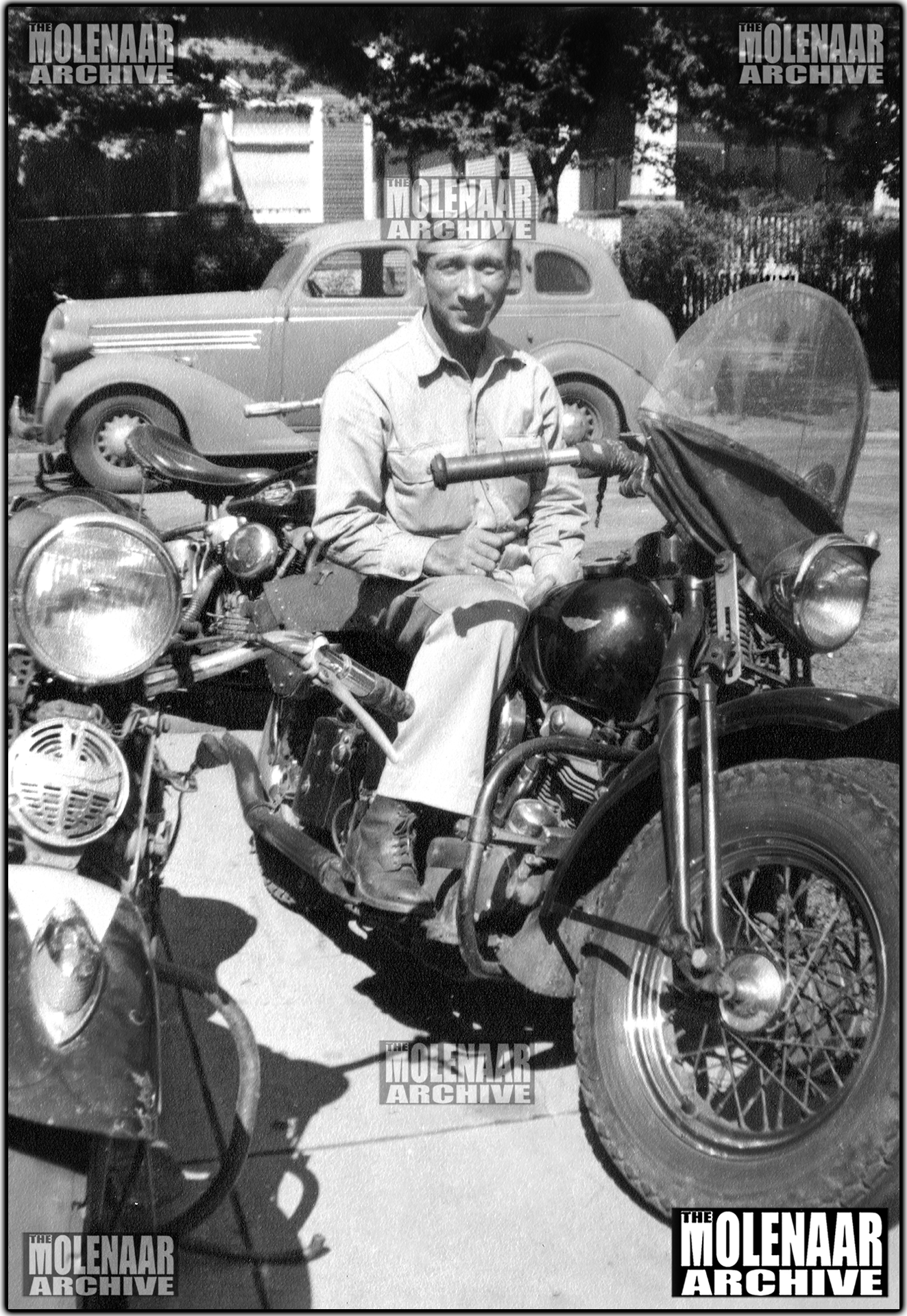 Vintage Photo "Home on Leave" 1936-39 Bobbed Knucklehead Harley