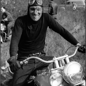 Vintage Photo “Bite the Weenie” Molenaar Speedway Harley (1951)