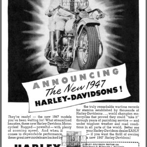 1947 Harley-Davidson Announcement Model Ad Print Wall Art | Molenaar Archive