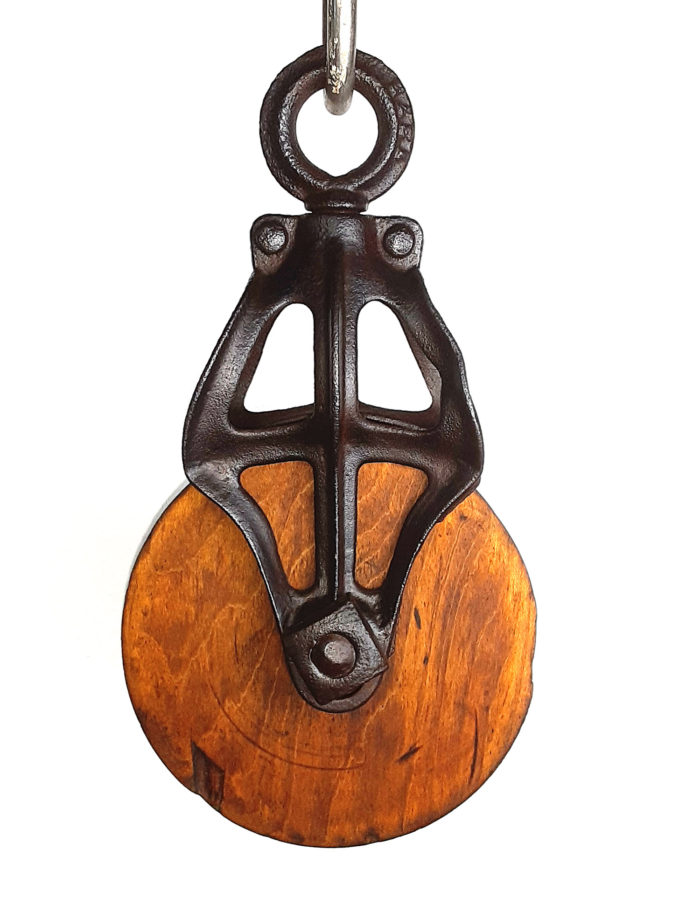 Antique Cast Iron  Barn Pulley - Wood Wheel (38) - Image 3