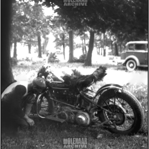 Vintage Molenaar Harley Photo – Bobbed 1937 Knucklehead w/ Furry Seat