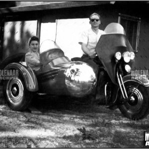 Vintage Harley Photo Harry Molenaar & Dot Robinson in Goulding Sidecar