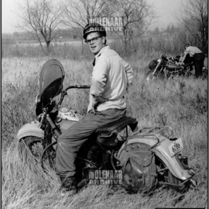 Vintage Photo “Rider with his 45 Solo ” Illiana Speedway Harley 1952