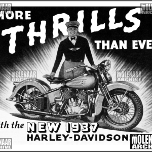 Vintage Molenaar Harley-Davidson Advert – More Thrills Than Ever, New 1937 ULH