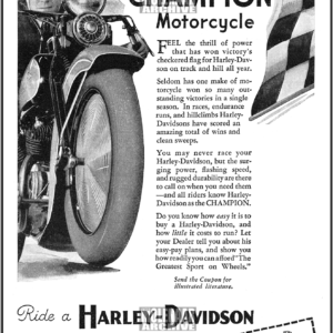 Vintage Harley-Davidson Advert Flyer – Ride the Champion Motorcycle 1934 VL