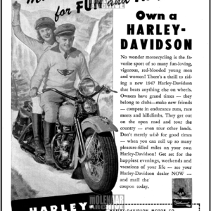 Vintage Harley-Davidson Advertisement Flyer – TOPS for FUN and THRILLS 1947