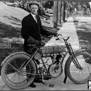 Vintage Harley-Davidson Motorcycle PHOTO of Walter Davidson Posing with His 1908