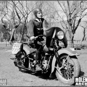 Vintage Photo “Harry Molenaar on his 1936 Knuckle Demonstrator” Harley