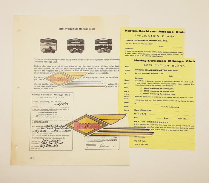 ORIGINAL HARLEY FACTORY MILEAGE CLUB FORM- SHOVELHEAD, PANHEAD, KNUCKLEHEAD