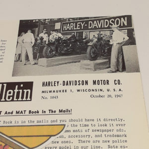 ORIGINAL HARLEY DEALER 1947 NEWS BULLETIN #1043 – PANHEAD, KNUCKLEHEAD