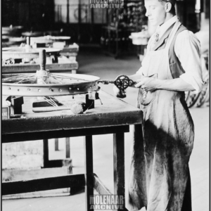 Vintage Indian Motocycle Factory PHOTO – 1918 Worker Hand Tightening Spokes