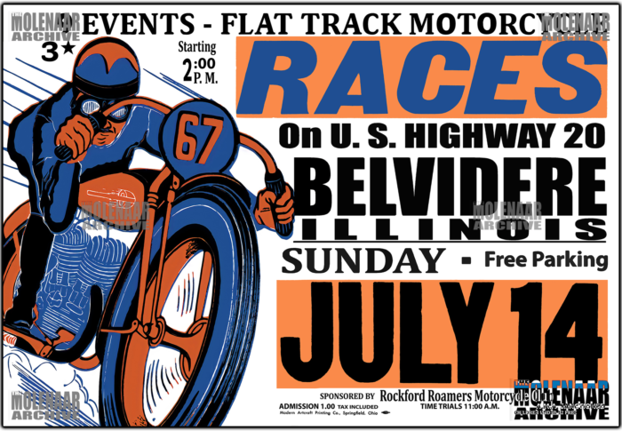 Vintage Motorcycle Flat Track Race Poster - Belvidere Illinois 1946