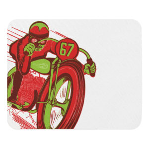 Vintage Motorcycle Fairgrounds Racer Artwork Mousepad – Red/Lime