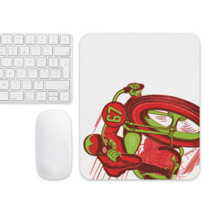 Vintage Motorcycle Fairgrounds Racer Artwork Mousepad – Red/Lime