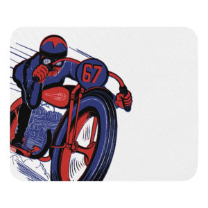 Vintage Motorcycle Fairgrounds Racer Artwork Mousepad – Blue/Red