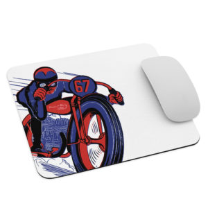 Vintage Motorcycle Fairgrounds Racer Artwork Mousepad – Blue/Red