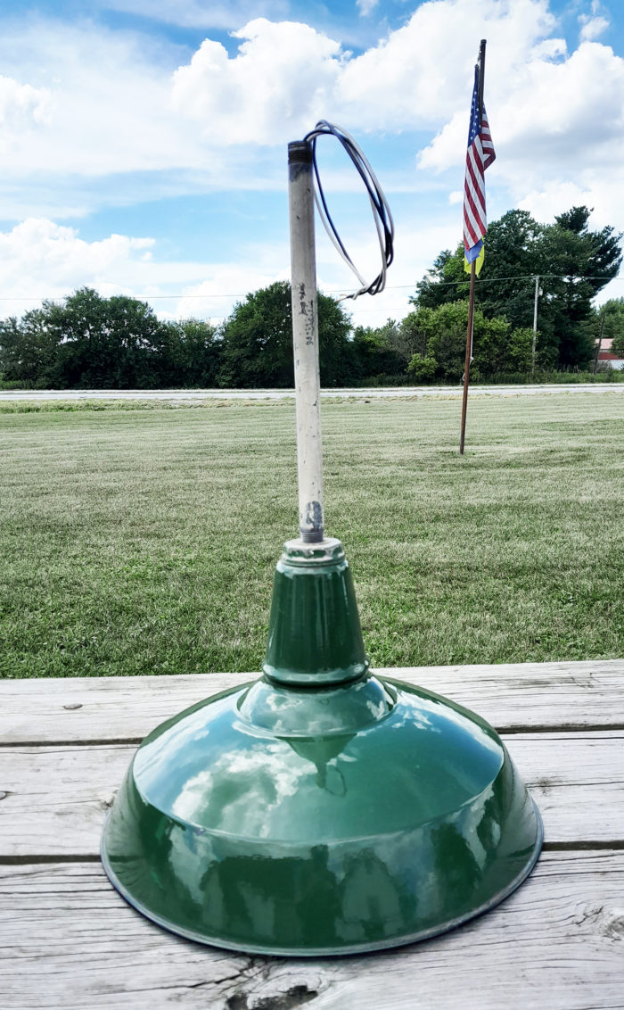 Vintage Original Porcelain 18" Farm Barn Industrial Light Gas Station #4 - Image 4