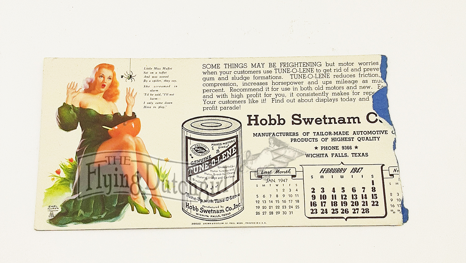 Vintage 1947 Earl Moran Pin Up Advertising Blotter Card Tune-o-Lene Wichita