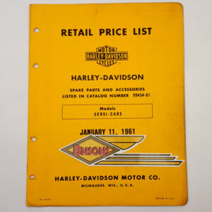 ORIGINAL HARLEY FACTORY 1961 SERVI-CAR P/A UPDATED PRICE LIST- KNUCKLEHEAD