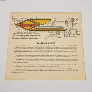 ORIGINAL HARLEY 1940-50’s “MOTOR MUSIC RADIO” INSTRUCTIONS – KNUCKLEHEAD