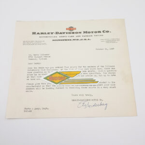 ORIGINAL HARLEY 1937 FACTORY LETTERHEAD (SHIRTS FOR ILLIANA MC) – KNUCKLEHEAD