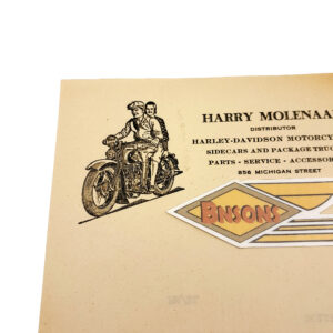 ORIGINAL HARLEY 1933 HARRY MOLENAAR (1st DEALERSHIP LETTERHEAD) -VL, KNUCKLEHEAD