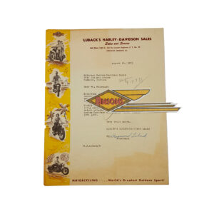 ORIGINAL HARLEY 1953 DEALER LETTERHEAD (LUBACK’s H-D) – PANHEAD, KNUCKLEHEAD