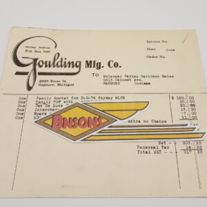 ORIGINAL HARLEY 1940’S GOULDING SALE RECEIPT (1 SIDECAR SKYWAY BLUE)-KNUCKLEHEAD