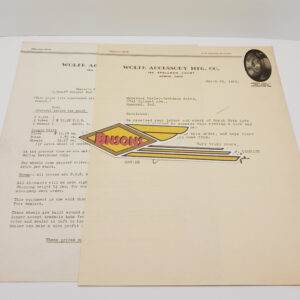 ORIGINAL HARLEY 1939 FACTORY LETTERHEAD (WOLFE ACCY.) – KNUCKLEHEAD