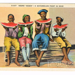 Vintage 1940’s Black Americana Linen Postcard  “Watermelon Feast”