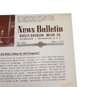 ORIGINAL HARLEY DEALER 1949 NEWS BULLETIN #1082 – PANHEAD, KNUCKLEHEAD