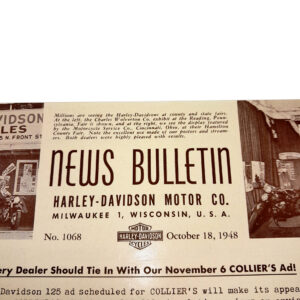 ORIGINAL HARLEY DEALER 1948 NEWS BULLETIN #1068 – PANHEAD, KNUCKLEAD