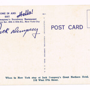 Vintage 1940’s “Jack Dempsey’s” New York City, Linen Postcard