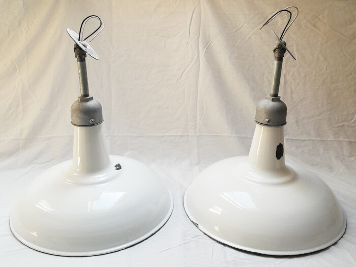 2 Vintage Original Porcelain 18" Farm Barn Industrial Light Gas Station #14 - Image 3