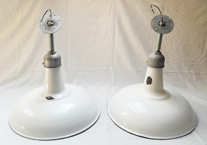 2 Vintage Original Porcelain 18" Farm Barn Industrial Light Gas Station #14 - Image 4