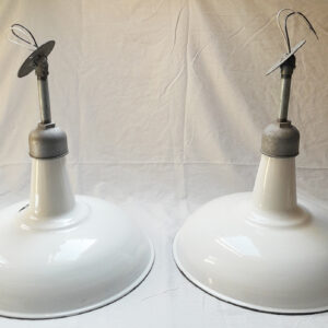 2 Vintage Original Porcelain 18″ Farm Barn Industrial Light Gas Station #14