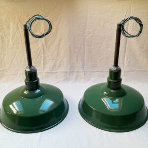 2 Vintage Original Porcelain 16″ Farm Barn Industrial Light Gas Station #12