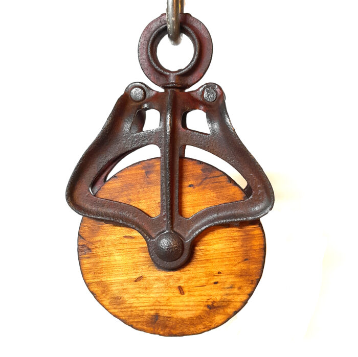 Petite Antique Cast Iron Barn Pulley (Myers?)- Wood Wheel (63)