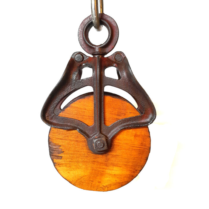 Petite Antique Cast Iron Barn Pulley (Myers?)- Wood Wheel (63) - Image 3