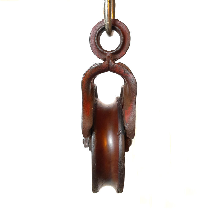 Petite Antique Cast Iron Barn Pulley (Myers?)- Wood Wheel (63) - Image 4