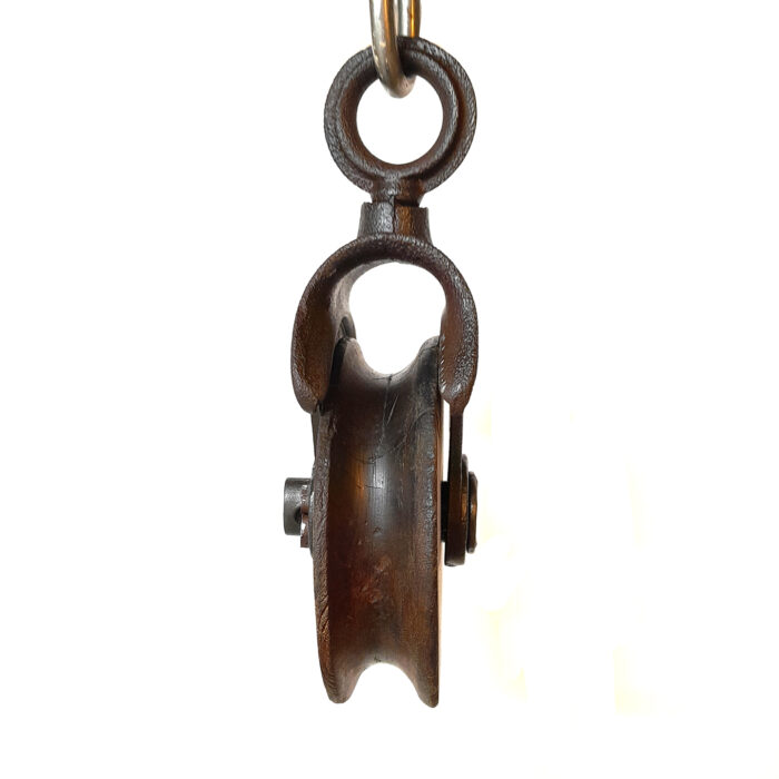 Large Antique Cast Iron Meyers Barn Pulley, Early REZUY - Wood Wheel (0065) - Image 4