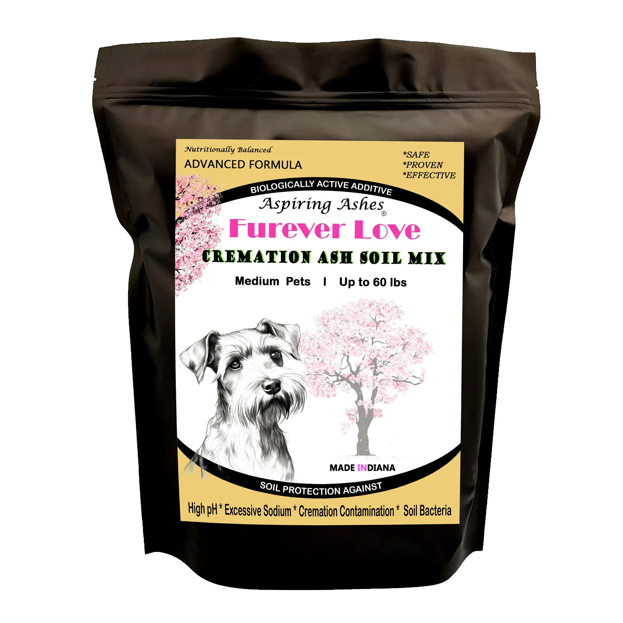 Create a Pet Memorial with an Organic Soil Cremation Mixture for planting pet ashes into Plants or Trees. Environmentally friendly and eco-conscoius manner. Pets 31 to 60 pounds
