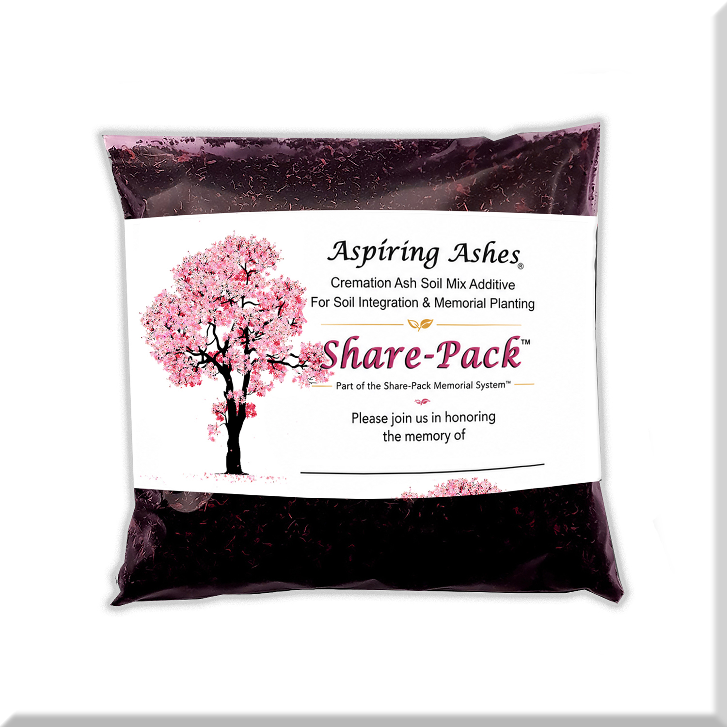 Aspiring Ashes Share-Pack Memorial Soil System package allowing cremation ashes to be divided into individual portions for creating multiple living memorial plantings.