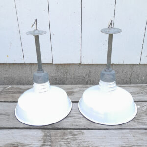 2 Vintage Original Porcelain 14″ Farm Barn Industrial Light Gas Station #18