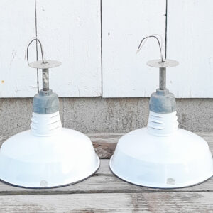 4 Vintage Original Porcelain 14″ Farm Barn Industrial Light Gas Station #17