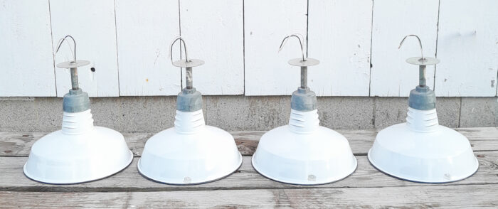 4 Vintage Original Porcelain 14" Farm Barn Industrial Light Gas Station #17