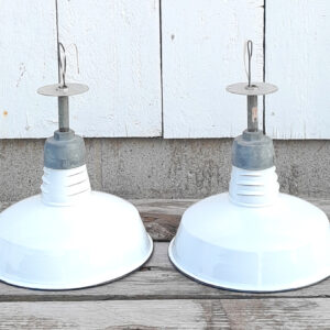 4 Vintage Original Porcelain 14″ Farm Barn Industrial Light Gas Station #17