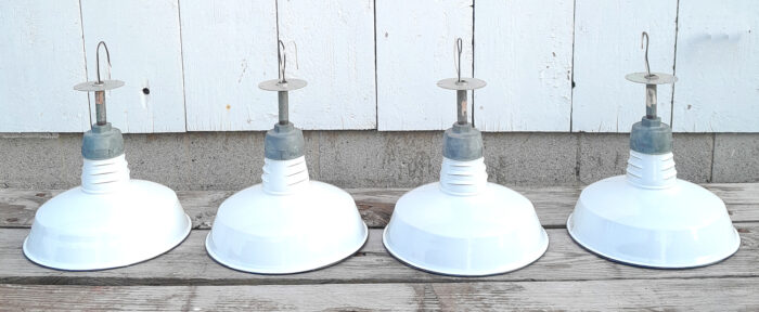 4 Vintage Original Porcelain 14" Farm Barn Industrial Light Gas Station #17 - Image 2