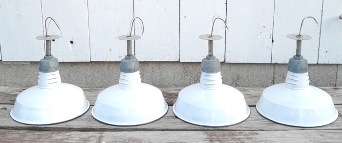 4 Vintage Original Porcelain 14" Farm Barn Industrial Light Gas Station #17 - Image 3