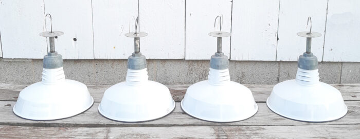 4 Vintage Original Porcelain 14" Farm Barn Industrial Light Gas Station #17 - Image 4